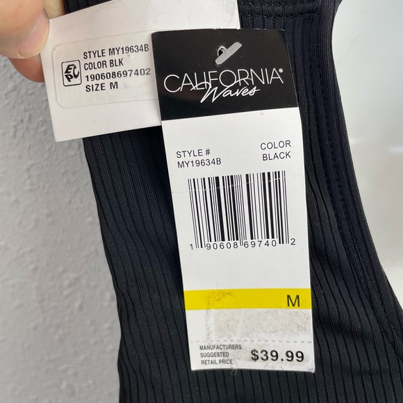 NWT California Waves Black One Piece Swim Suit Size M - Picture 6 of 6
